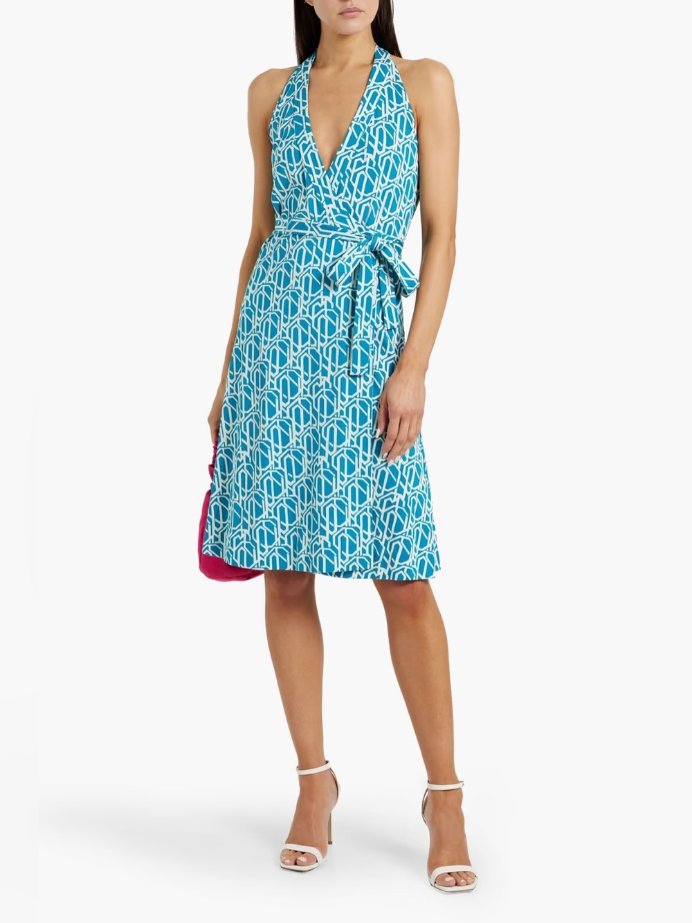DVF Blue Geometric Halter Maxi Dress